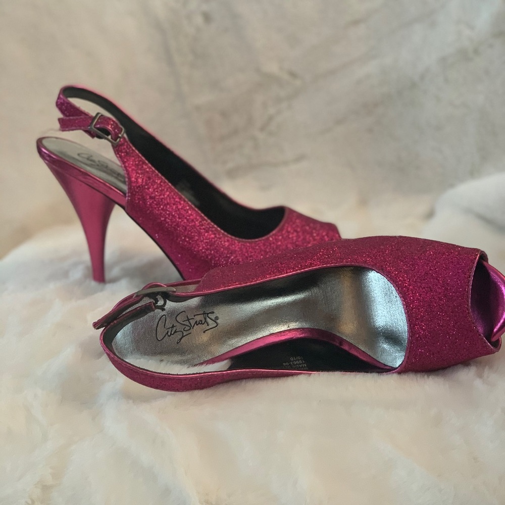 Hot pink sparkle heels